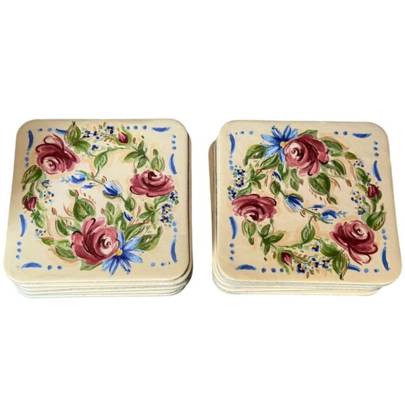 Vintage Gibson Beige Floral Roses Cork Coasters Set of 6 - Picture 1 of 2